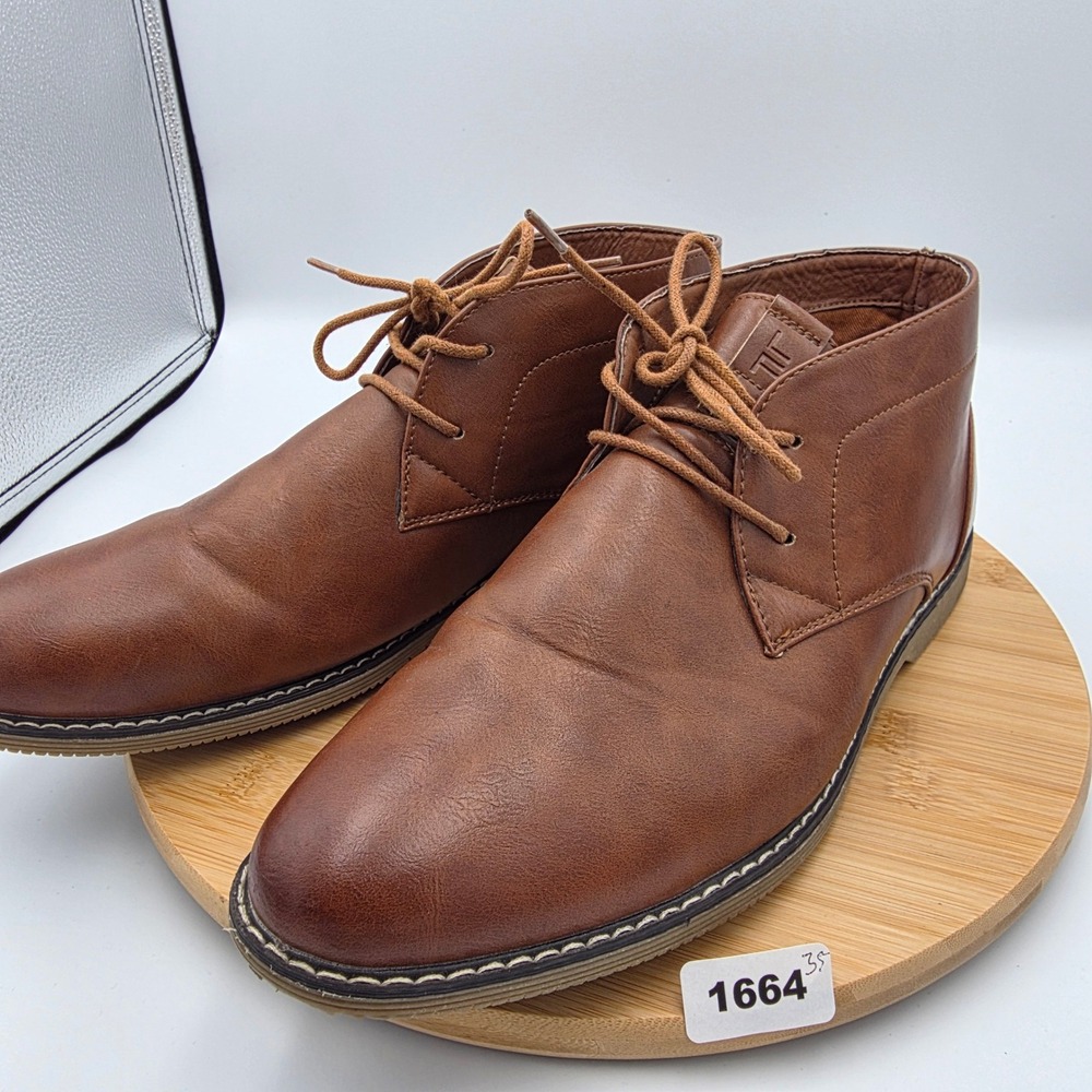 London Fog Mens Cognac Brown Memory Foam Chukka Boots Sz 12 Lace Up Ankle Boots